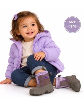 Sporto Frost II-G Kids Size 11M Waterproof Snow Boots Gray Purple Houndstooth